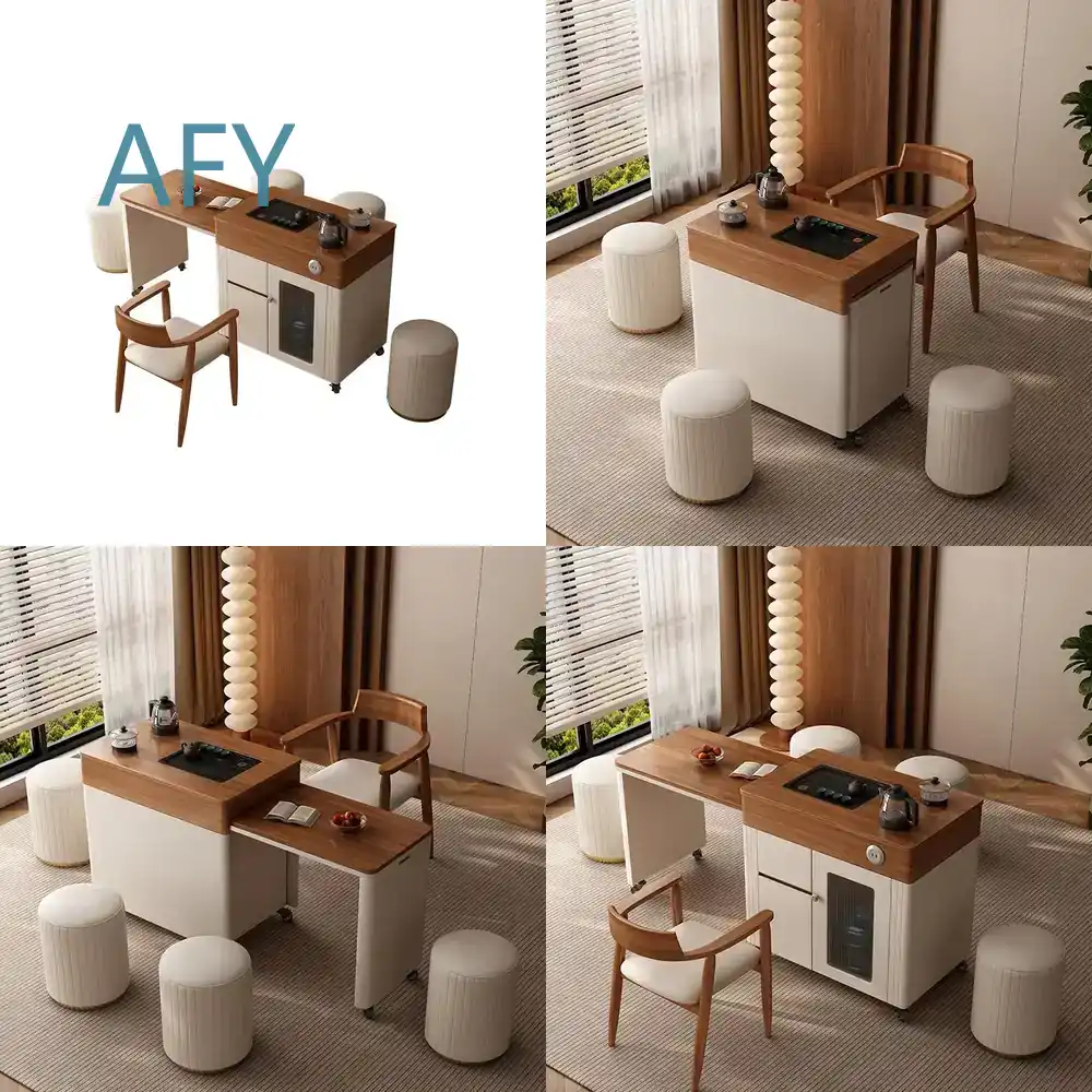 Desk Setup Small Room - Massief houten mobiele tafel- en stoelcombinatie