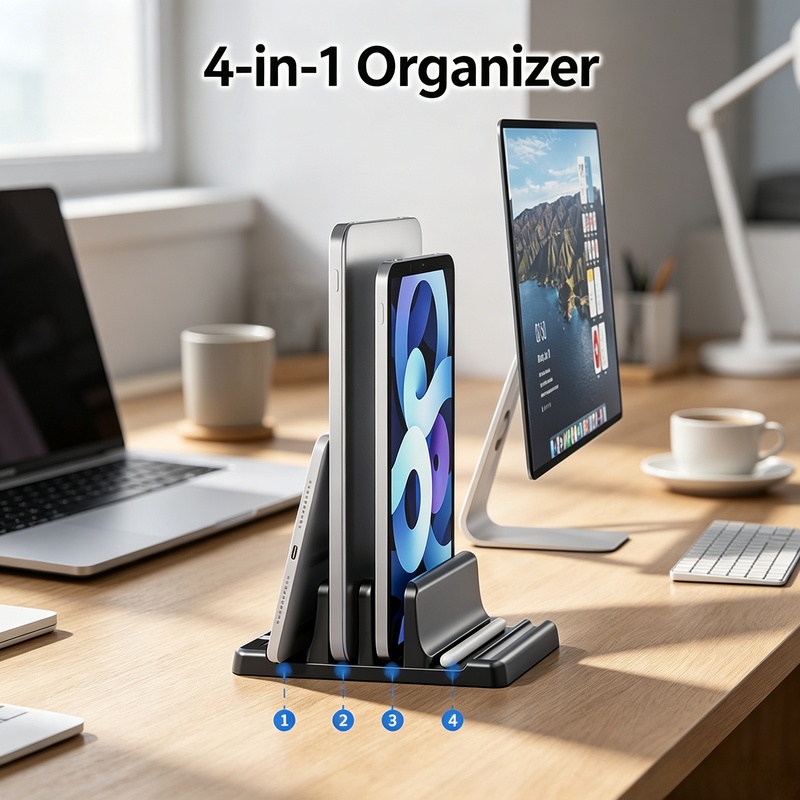 Vertical Laptop Stand - Verticale laptopstandaard met meerdere sleuven, opslaghouder