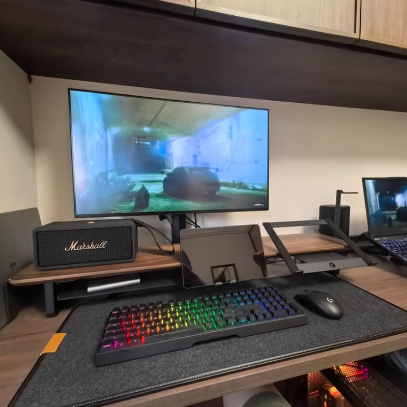 Desk Setup With Laptop And Monitor - Modulaire monitorverhoger Ergonomische bureau-organizer Zwart Gaming-opstelling