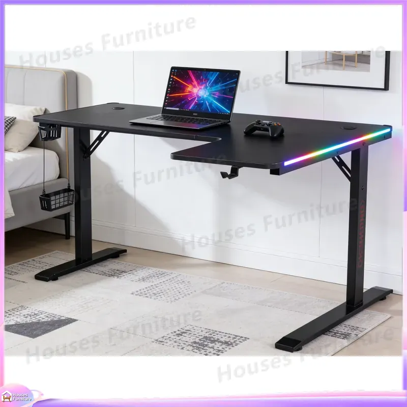 Desk Setup For Gaming - Groot 160cm gamingbureau met LED-verlichting, ergonomisch